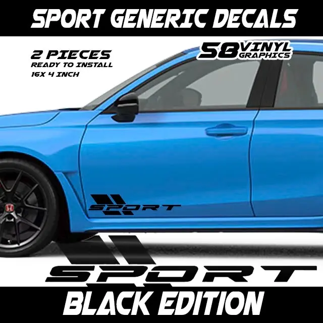Sport Generic Decals 2 Pieces Ready to Install 16x4 Inch Black Edition for Car and Truck