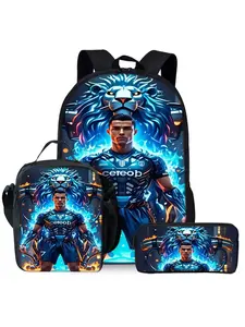 2026 New Football Star Printed Backpack Three-Piece Set, Including Lunch Bag, Pencil Case, And Backpack, Backpack For School