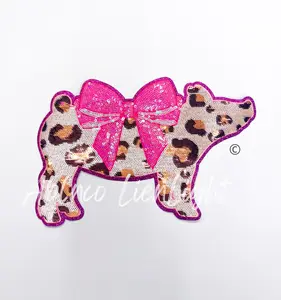 Show Pig Cheetah Print Bow Sequin Patch - Large
