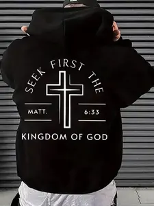 Men's Jesus Kingdom Graphic Hoodie, Loose-Fitting Long Sleeve Casual Sweatshirt, Spring & Fall Fashion with Pockets