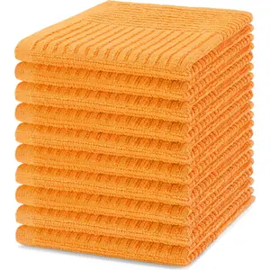 Kitchen Towels, 12" x 12" Absorbent Dish Cloths, Orange (Pack of 10)
