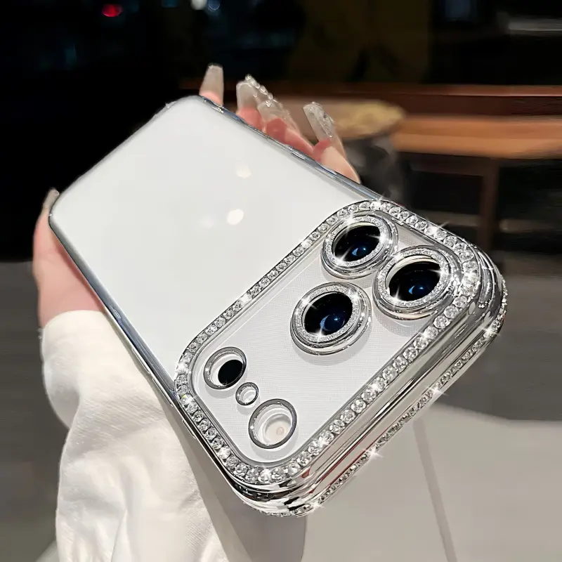 Suitable for iPhone 17/16/15/14Pro Max&Pro transparent glitter Stylish protective cover phone case Cover, cute luxury sparkling diamond rhinestones with camera lens protector Accessories Casing, Tpu Smartphone Casing