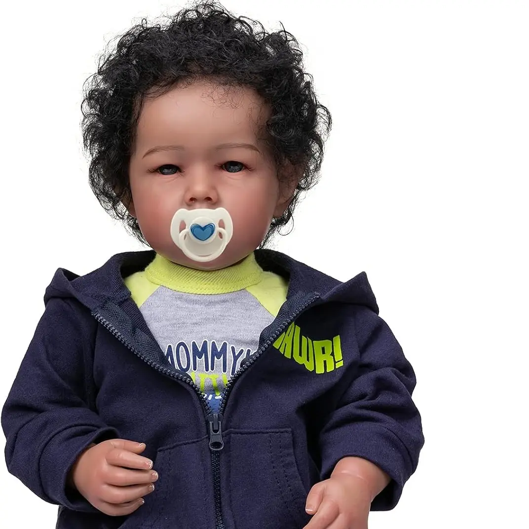 Cloth body Black Reborn Baby Dolls Boy 20inch Realistic Newborn Lifelike Vinyl Reborn Toddler Doll Toy Accessories Gift for Collection & Kids Age 3+, Rebornbabydoll, Realistic Play Soft Dolls