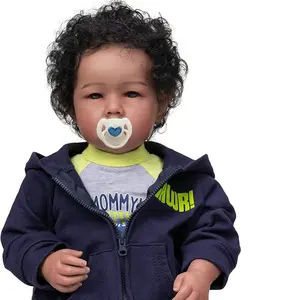 Cloth body Black Reborn Baby Dolls Boy 20inch Realistic Newborn Lifelike Vinyl Reborn Toddler Doll Toy Accessories Gift for Collection & Kids Age 3+