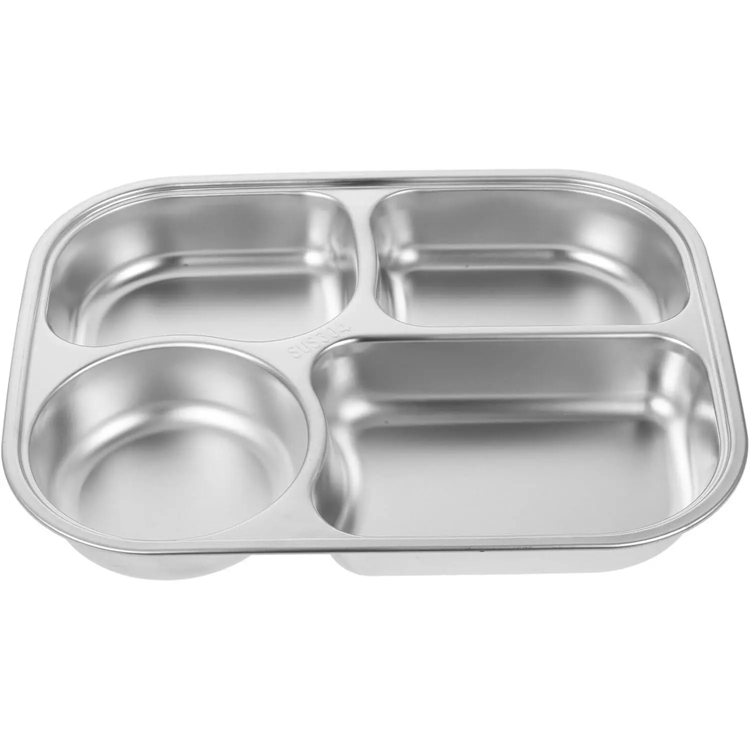Stainless Steel 4-Section Rectangular Divided Plate - 10.23x7.28x1.57in,11.51x9.04x1.57in,29.3x23x4cm Portioning Meal Prep Tray for Adults, Outdoor Kitchenware Tableware
