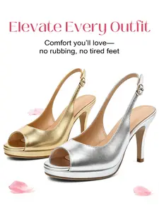 【SummerVibes】Zamikoo Women's Peep Toe Platform Heels Slingback Dress Pumps 3.5'' Chunky Heel Elegant Party Shoes