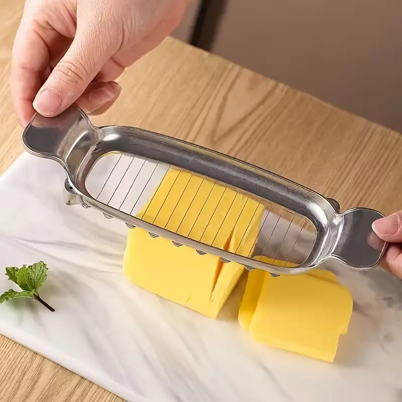Stainless Steel Cheese Slicer, Butter and Cheese Cutter, Sharp Blade Kitchen Tool, Manual Operation, Even Slicing, Durable Base