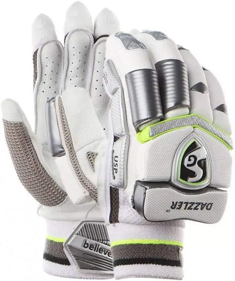 Dazzler Willow Cricket Batting Gloves for Men - Ambidextrous Design with Premium Quality Leather, Fully Vented Nylon & Sponge-Padded Mesh