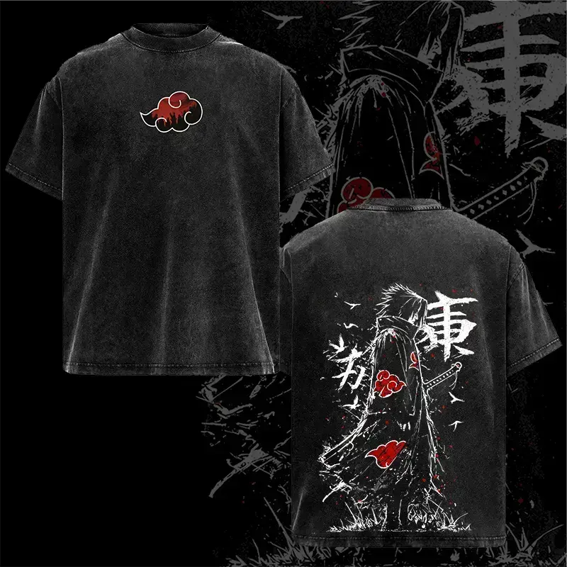 Retro Heavy Limited Sasuke - Naruto Anime Double Printed Vintage Washed Tee Unisex Oversize Anime Manga Washed Heavyweight Cotton T-shirt, Gift for Anime Fan, Anime Lover Menswear Top Tshirt Streetwear Oversized Crewneck Tropical