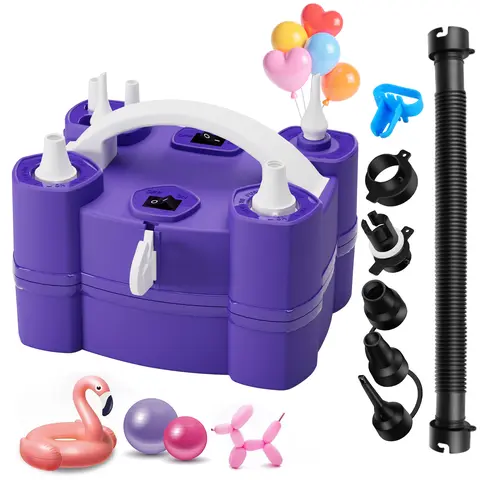 3-in-1 Electric Balloon Pump - Plastic, Round, Knotter-Less Strain, Triple Ports Inflator Deflator for 260q Foil, Latex, Mylar, Letter Balloons - Works for Swimming Rings, Air Mattresses, Pool Floats - Ideal for Baby Shower, Birthday, Thanksgiving