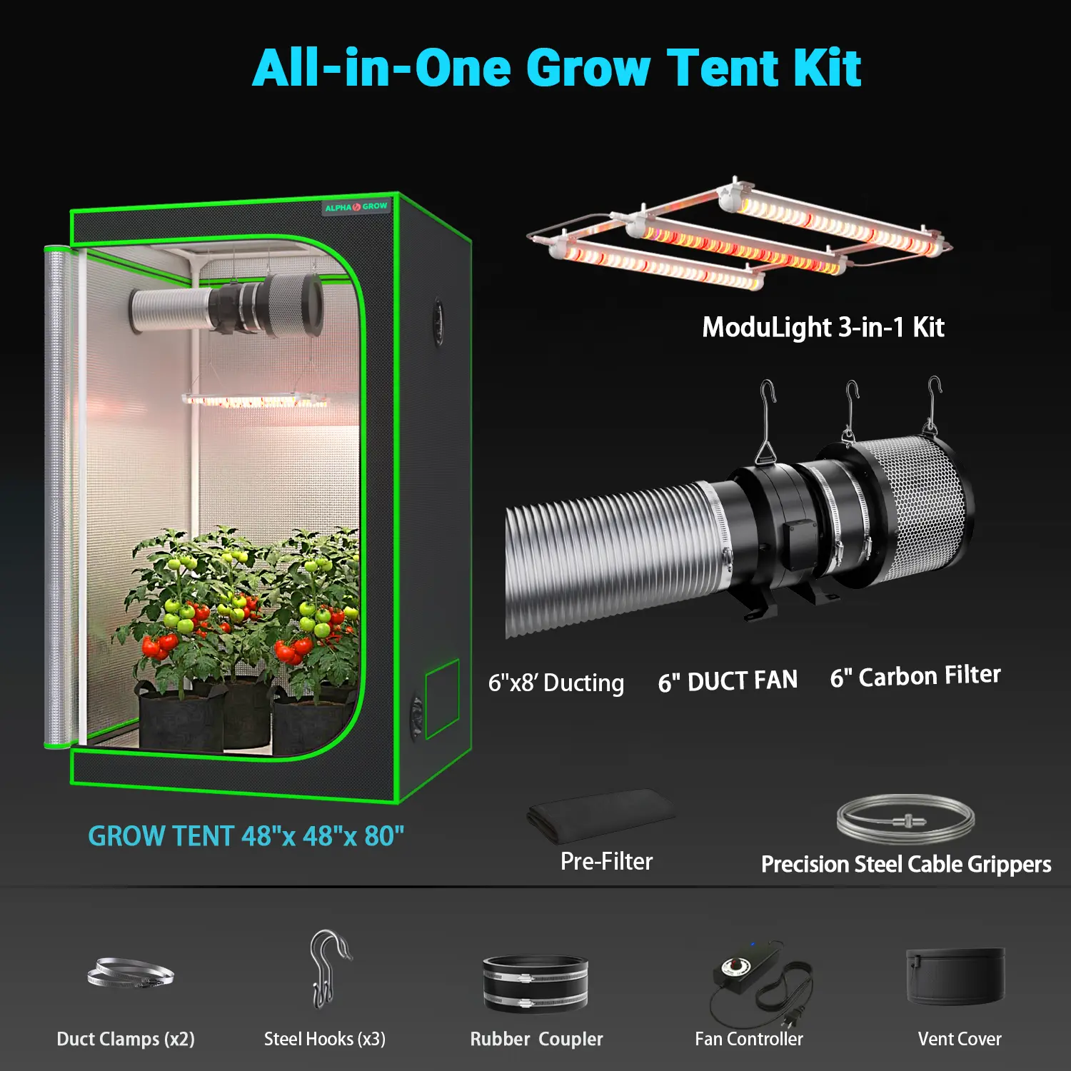 4x4 1800D Tent+6'' Complet Kit