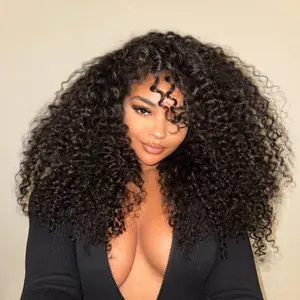 Arabella Hair Deep Curly Slip On & Go Drawstring Wig Glueless 13x6 Ear to Ear Deep Wave Front Lace Human Hair Wig Pre-everything Natural Black