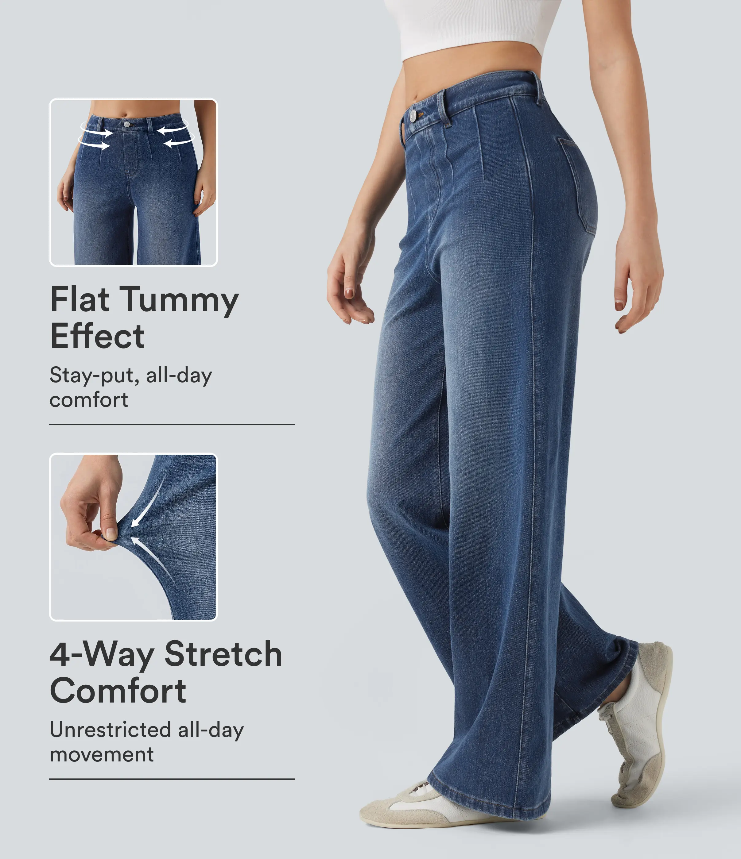 Halara Flex High Waisted Tummy Control Wide Leg Casual Jeans with Pockets #BackToSchool