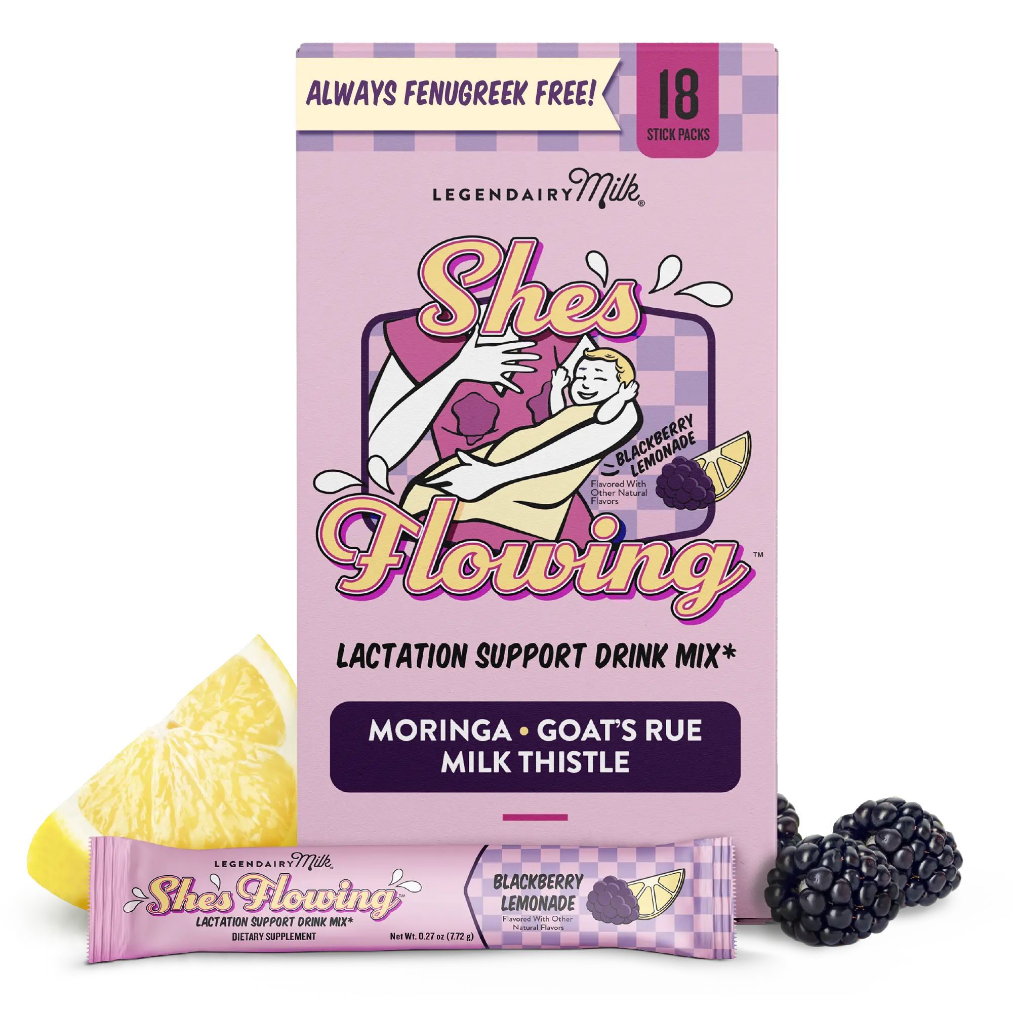 She’s Flowing - Lactation Support Drink Mix -  Legendairy Milk – Milk Boosting - Moringa - Goat’s Rue - Milk Thistle – 18 Stick Packs