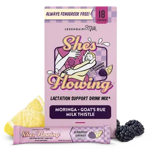She’s Flowing - Lactation Support Drink Mix -  Legendairy Milk – Milk Boosting - Moringa - Goat’s Rue - Milk Thistle – 18 Stick Packs