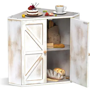 Corner Bread Box for Kitchen Counter Double Layer  Bread Storage Container Large Capacity Bread Storage Bin Farmhouse Breadbox Organizer