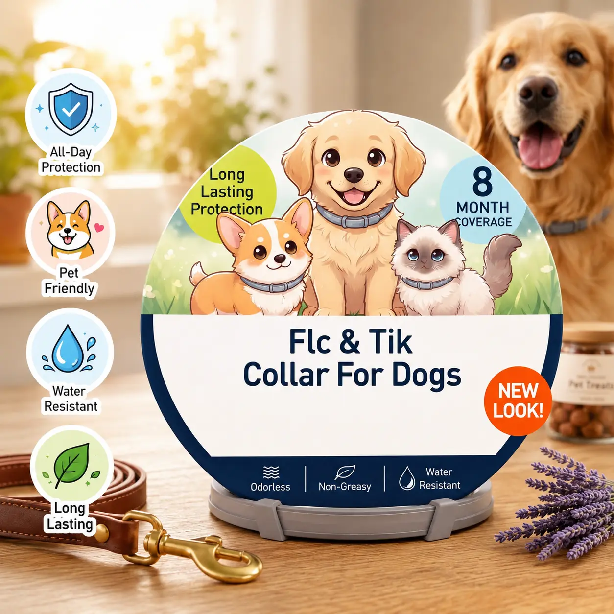 Dog And Cat Flc and Tik Collar, 8 Months of Protection, Odorless & Non-Greasy, Waterproof, 1 Count
