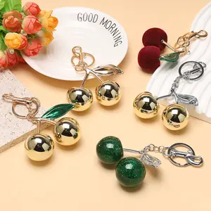 Fashion Delicious Red Cherry Keychain Summer Fruits Cherries Pendant Keyring For Women Men Jewelry Bag Accessories Gift Beaded