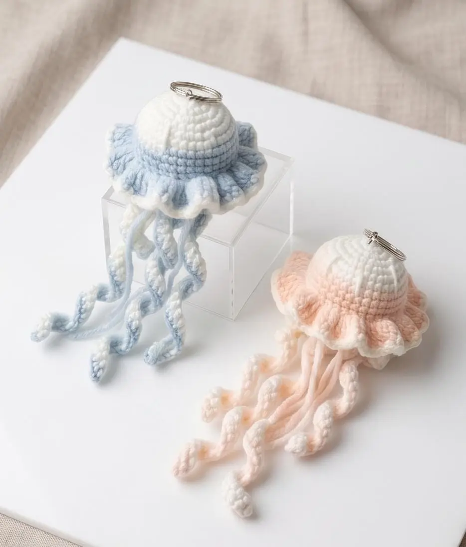 Crochet Jellyfish Keychain, Cute Jellyfish Car Charm, Handmade Ocean Bag Charm, Kawaii Amigurumi Keychain, Soft Marine Plush Accessory