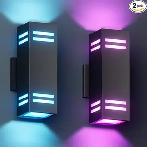 KIZON Modern Smart Porch Lights RGBCW, Dusk to Dawn Outdoor Lights Color Changing App Control with Remote, Dimmable WiFi Up and Down Lights Outdoor Sconce for House Theater Garage, ETL Listed, 2 Pack