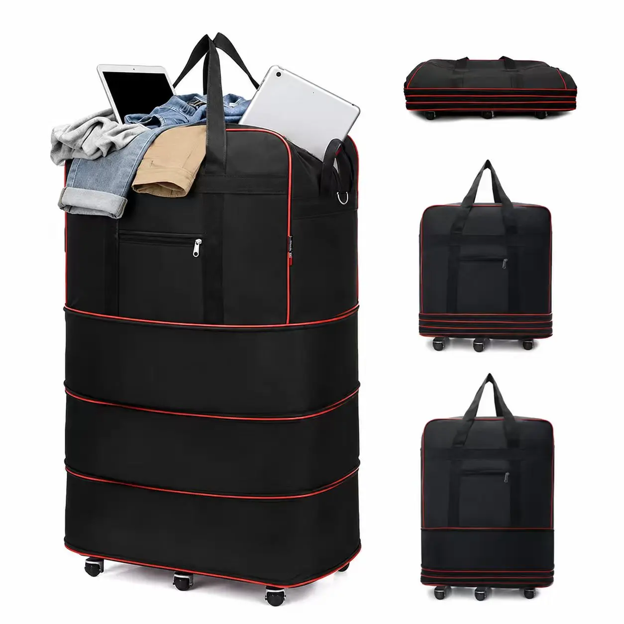 Expandable Foldable Lightweight Rolling Garment Duffle Bag-360° Universal Wheels,Carry On Luggage,Personal Item Luggage,Travel Bag for International Travel & Weekend Getaways,4 Wheels 360 Rotation,Travel essentials
