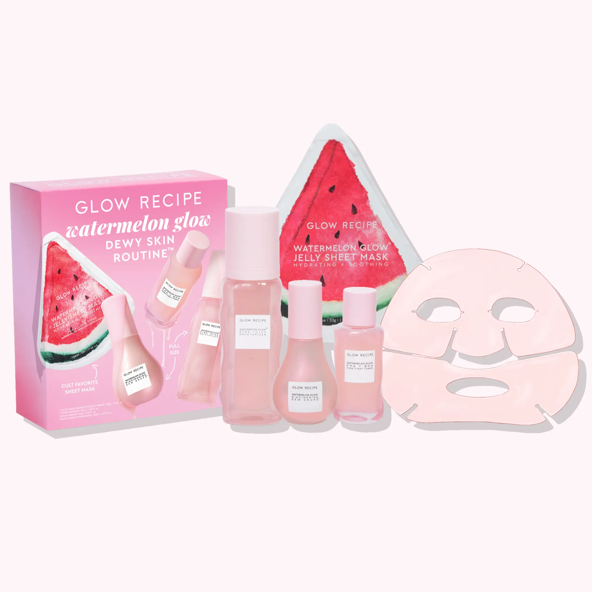 Glow Recipe Limited-Edition Watermelon Dewy Skin Routine Korean Skincare Multi-Pack - Gentle, Lightweight, Brightening Kit with Sheet Mask, Moisturizer for All Skin Types, Hydrate, Soothing, Morning Routine, Clean Girl, Hyperpigmentation Treatment, Glow U