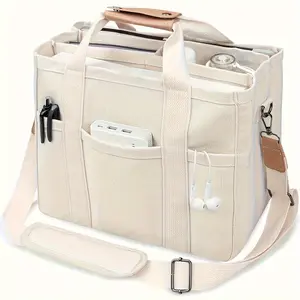 Large Capacity Multi-Pocket Shoulder Bag with Compartments, Multifunctional Tote, Durable Handles, Beige