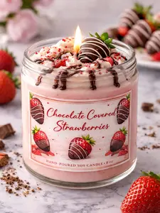 Chocolate Covered Strawberries Dessert Candle | 8oz Handmade Soy Candle