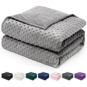Minky Dot Weighted Blanket Twin Size 15 lbs (60"x80"), Soft Cozy Heavy Blanket for Stress Relief & Better Sleep, Breathable All-Season Glass Beads Blanket for Adults, Grey