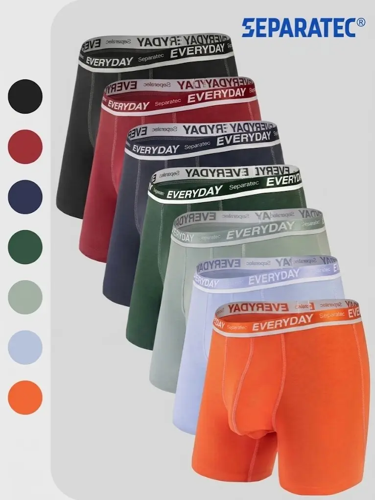 Separatec Men's 6.5''/2.5'' Long Leg Boxer Briefs with Patented Dual Pouch, Cotton Spandex Compression Menswear, Anti-Chafe, 7-Pack, Activewear, Athletic, Fabric, Sportswear, Soft, Elastic, Halloween, Christmas, Party, Plain