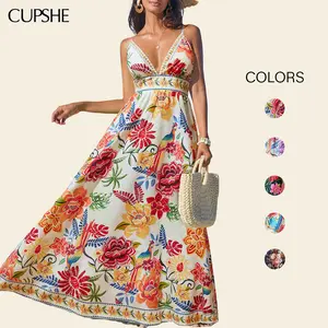 CUPSHE TikTokShopSpringGlowUp Vibrant Oasis Tropical Maxi Dress with Square Neckline Sleeveless Floral Print Back Zip Closure Boho Beach Bohemian Outfit for Women - Yellow birthday outfit Womensfashion