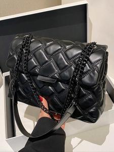women's elegant quilted chain strap crossbody bag, trendy minimalist shoulder bag, chic all-match crossbody bag for daily & work use, purse women