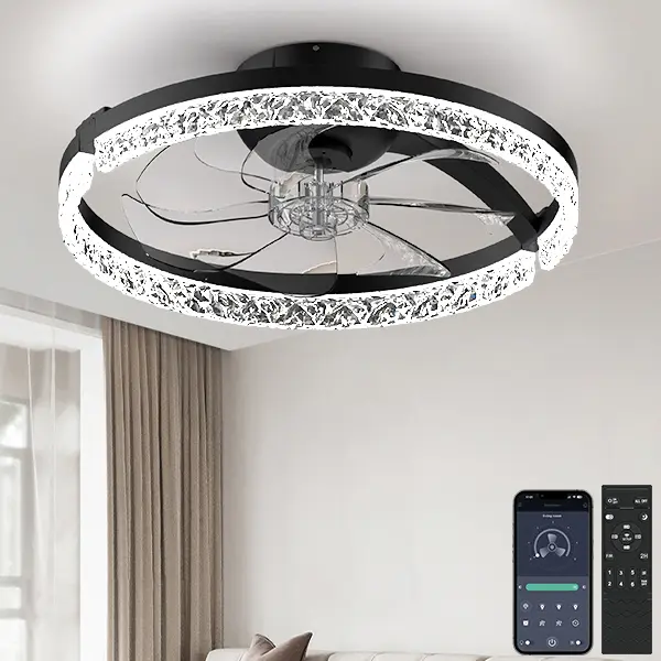 Modern Profile Flush Mount Ceiling Fan-Light Combo with Dimmable LEDs, Foldable Blades, Reversible Airflow and Remote Control