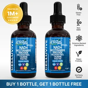 Clean Nutra BOGO | NAD+, Nicotinamide, Riboside, Resveratrol, Taurine & Fisten for Cellular Energy & Aging Longevity Supplement Liquid Drops – Celluvive