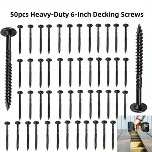 50Pcs 6 Inch Heavy-Duty Outdoor Deck Screws Star Drive Decking Wood Screws, Rust Resistant Timber Screws for Timber/Log/Landscaping Wood (#14 x 6 Black)