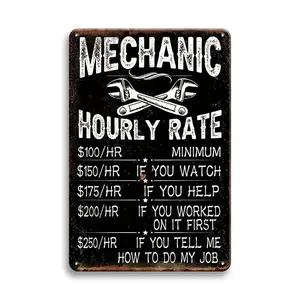 Garage Decor - Mechanic Hourly Rate Garage Car Signs Decor, Mechanics Automotive Man Cave Bar Vintage Man Cave Car Funny Retro Plaque - Gift for Father's Day - For Garage & Man Cave Enthusiasts - Perfect Gift for Dads & Mechanics