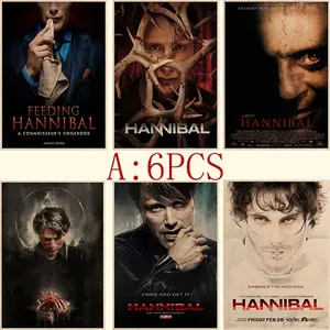 Hannibal Poster, 6 Counts/set Retro Poster, Wall Decor, Home Decor, Wall Art, Canvas Painting, Wall Decor for Home Living Room Bedroom, Ornaments