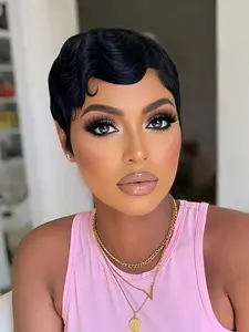 Pixie Cut Short Finger Wave Human Hair Wig, Machine Made Pixie Wig for Daily Party Use, Stylish Gift Wig for Women, Pixie Cut Wigs