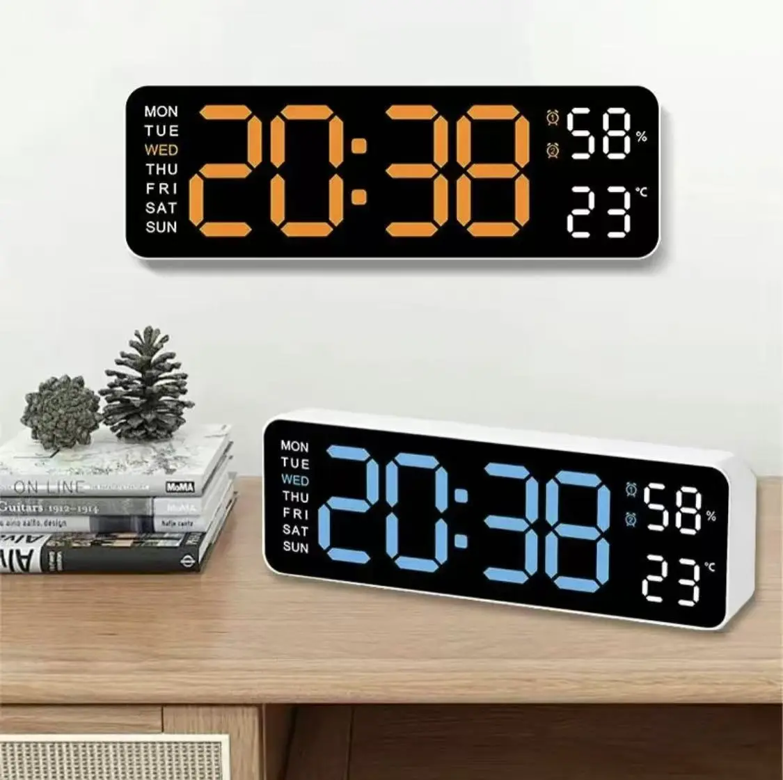 Large Digital Alarm Clock with Temperature and Weekday Display, LED Screen Easy to Read for Seniors, Dimmer for Bedroom Desk，Large Digital Alarm Wall Clock with Temperature