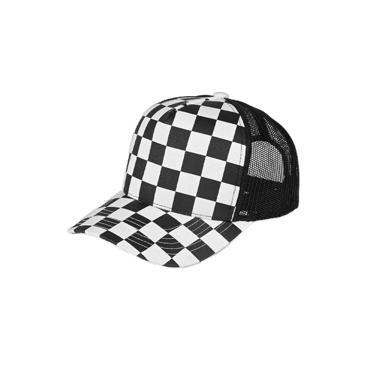 C.C Women's Black/White Race Checkered Mesh Trucker Cap Hat