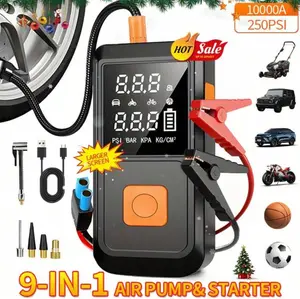 Mini Car Emergency Jump Starter with Air Compressor Tire Inflator Portable Power Bank Phone Charger LED Light 4 in 1 Multi Purpose Tool
