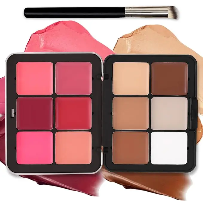 Cream Blush Palette Cream Concealer Foundation Palette,Natural Matte Face Makeup Palette with Brush