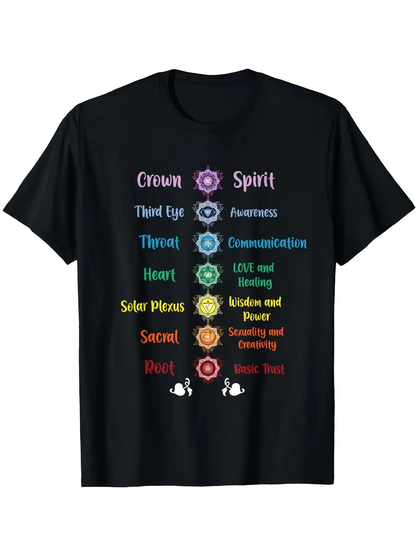 Chakra Energy Spiritual Healing T-Shirt - 7 Chakras System Design with Third Eye Throat Heart Solar Plexus Sacral & Root Chakras - Yoga Meditation Gift for Men & Women - Soft Breathable Round Neck Casual Wear - Machine Washable Spiritual Apparel with Chak