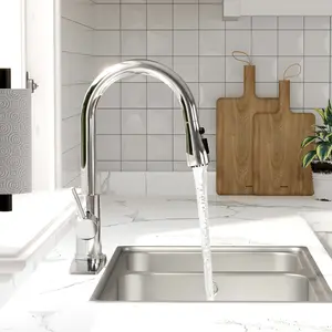 FORIOUS With Pull Down Sprayer Chrome Kitchen Faucet Stainless Steel 360 Rotation Sink Faucet Single Handle Pull Out Bathroom Kitchen Faucet