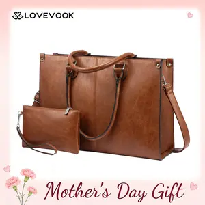 【Mother's Day Gift】LOVEVOOK Laptop Bag for Women, 15.6-17.3 inch Vegan Leather Laptop Tote Bag Large Capacity Vintage Leather Work Bags for Women Computer Bag Office Briefcase Handbag. Durable. Tiktokshopstockup