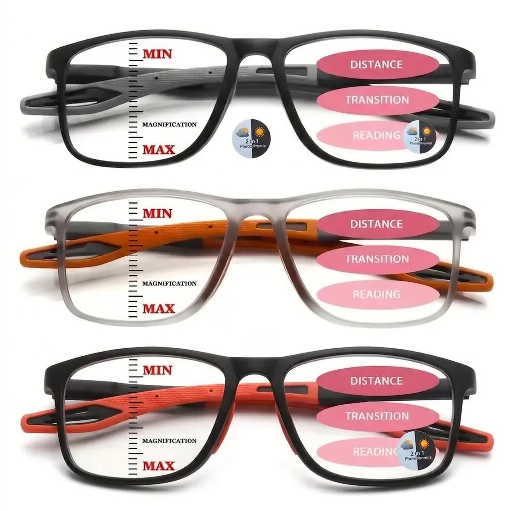Progressive Multifocal Reading Glasses Blue Light Blocking Unisex Computer Readers Spring Hinge Oversized Frame HD Vision Eyeglasses Mix Color Black Orange Clear