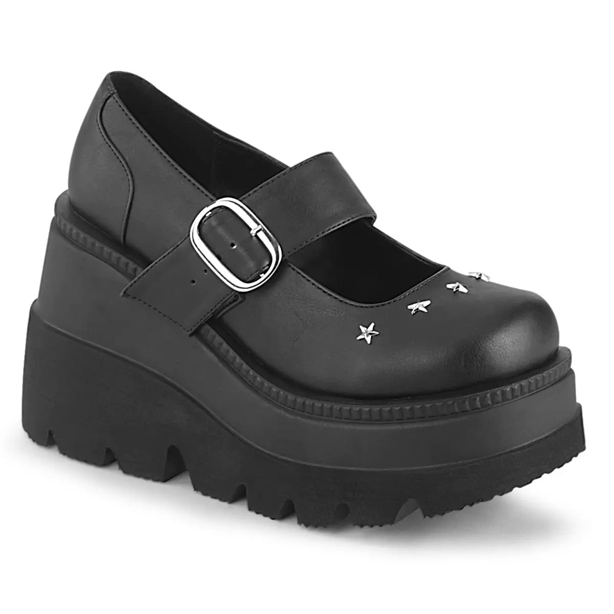 Demonia Shaker-23 Black Vegan Leather Platforms