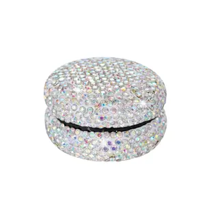 Rhinestone Decor Mini Storage Box, 1pc Portable Round Storage Box with Lid, Storage Organizer for Home & Travel, Home Supplies