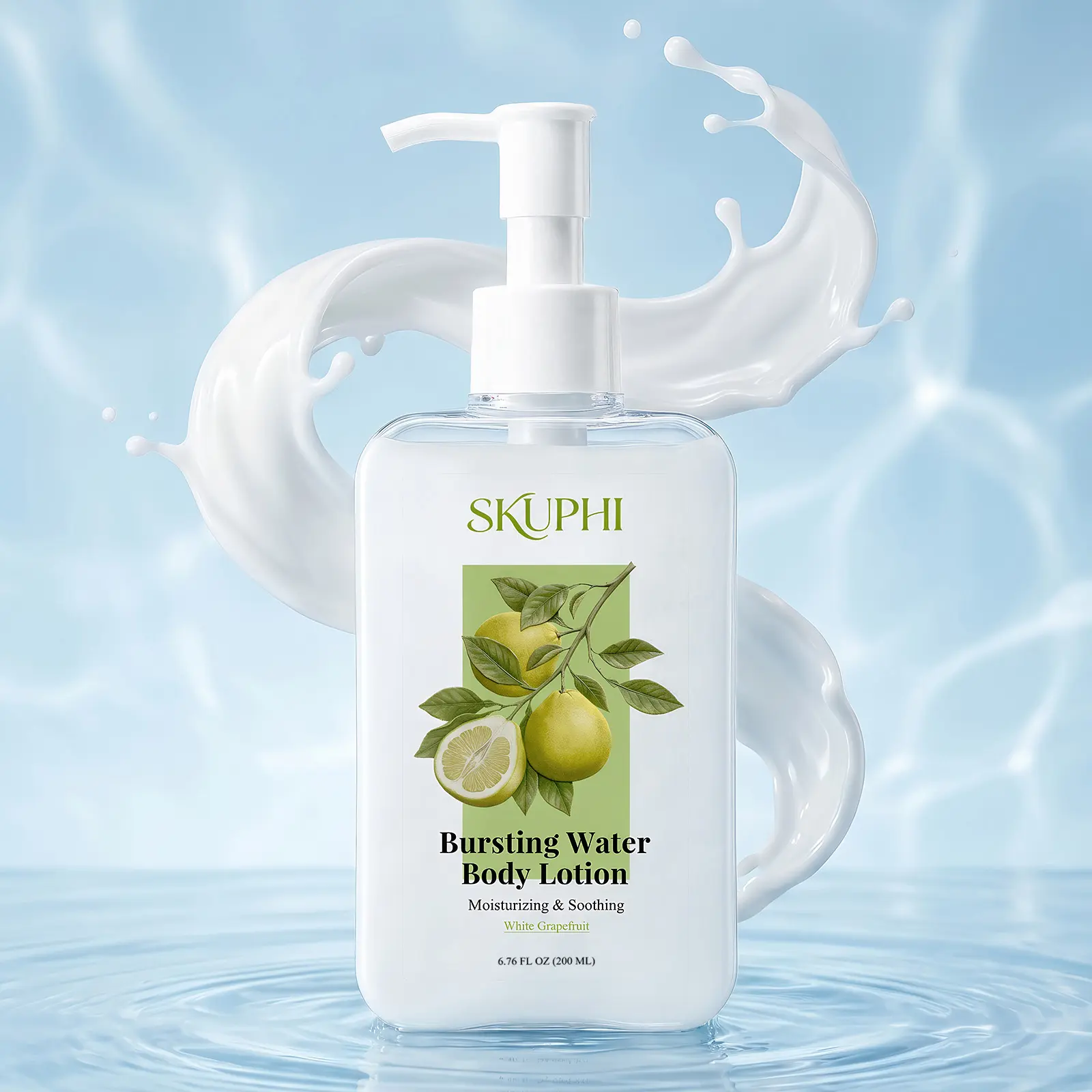 SKUPHI Bursting Water Body Lotion – Lightweight Non-Sticky Moisturizer for Dry, Sensitive & Reddened Skin, Repairs & Hydrates, Triple Hyaluronic Acid & Panthenol, 6.76 fl oz