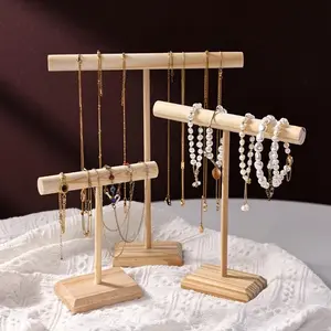 Wooden Jewelry Display Stand, T-Shape Jewelry Storage Rack, Jewelry Organizer, Home Organizer for Necklaces, Bracelets, Earrings, Rings, Multilayer Storage, Home Decor Organiser